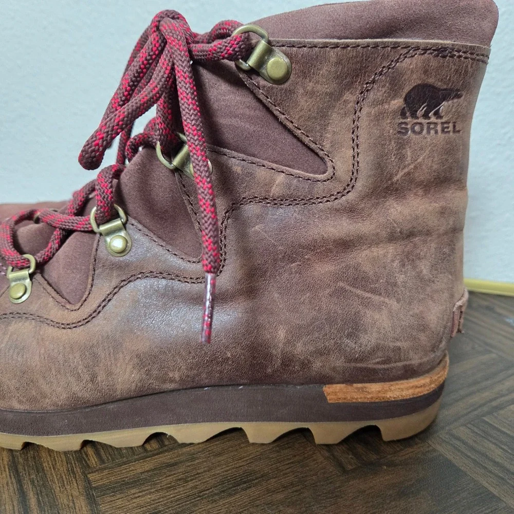 Sorel brown‎ leather red lace ankle boots womens size 10 Winter boots